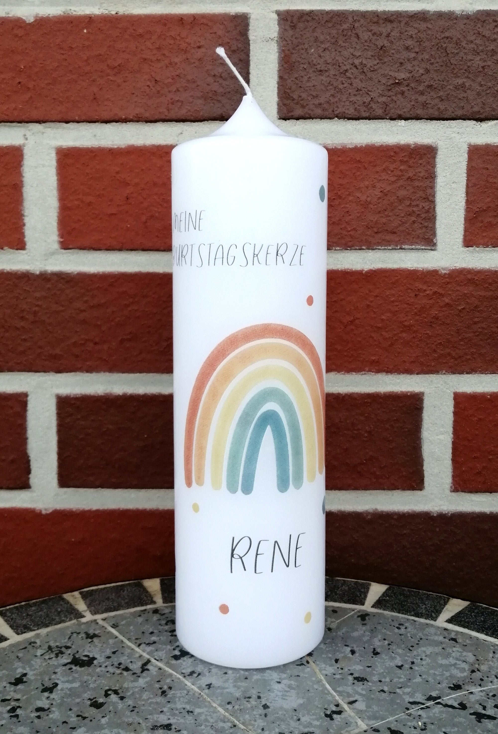 Geburtstagskerze/ Geburtskerze personalisiert mit Namen und Geburtsdatum " Regenbogen boho" / Geburt/ Taufe/ Geburtstag