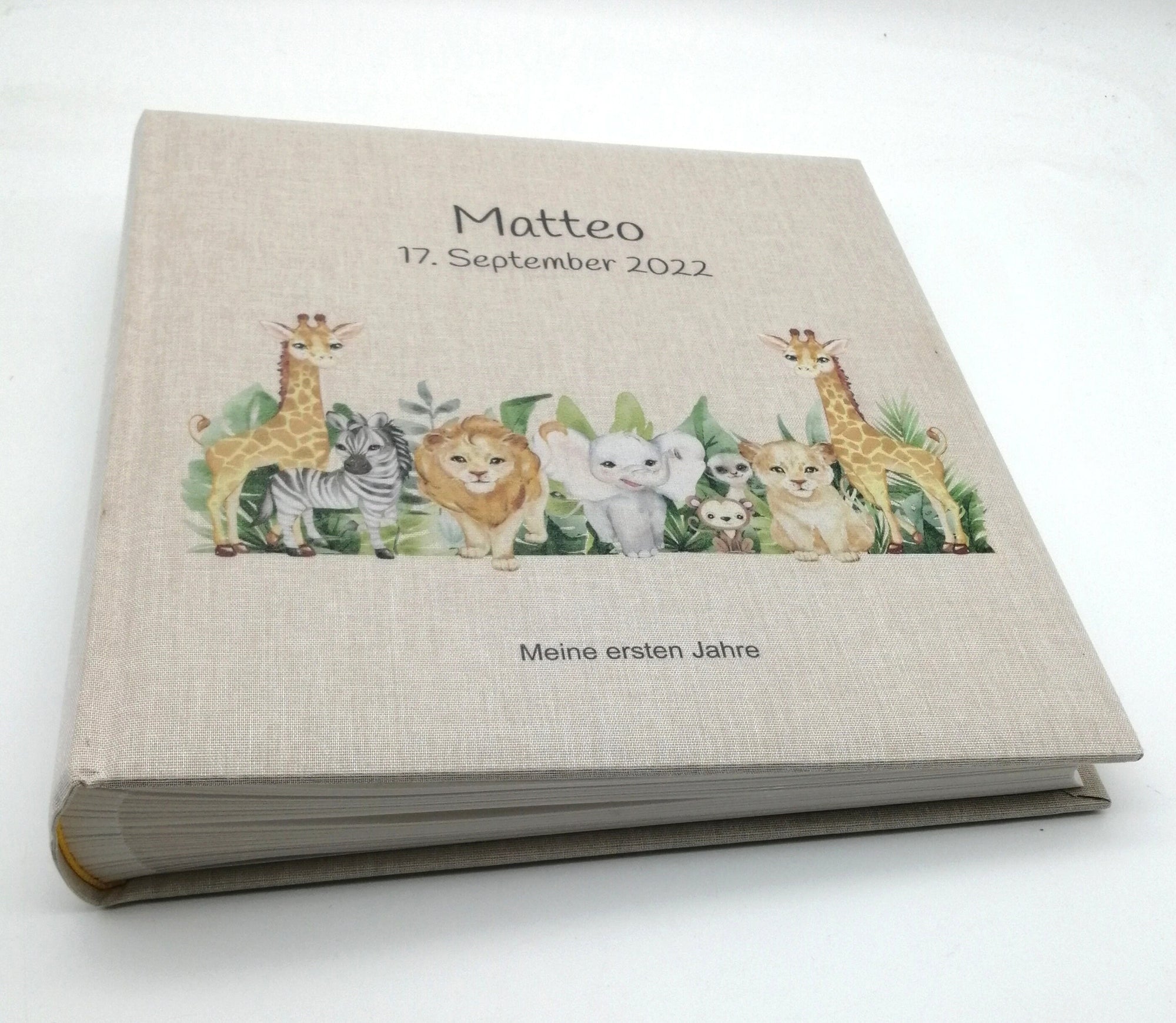 Fotoalbum personalisiert Baby, Kind "Dschungeltiere 2" Leinen, Erinnerungsalbum