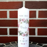 Taufkerze personalisiert mit Namen und Datum "Blumenkranz 2 Symbole", Junge/ Mädchen, personalisierte Taufkerze, handgemachte Taufkerzen