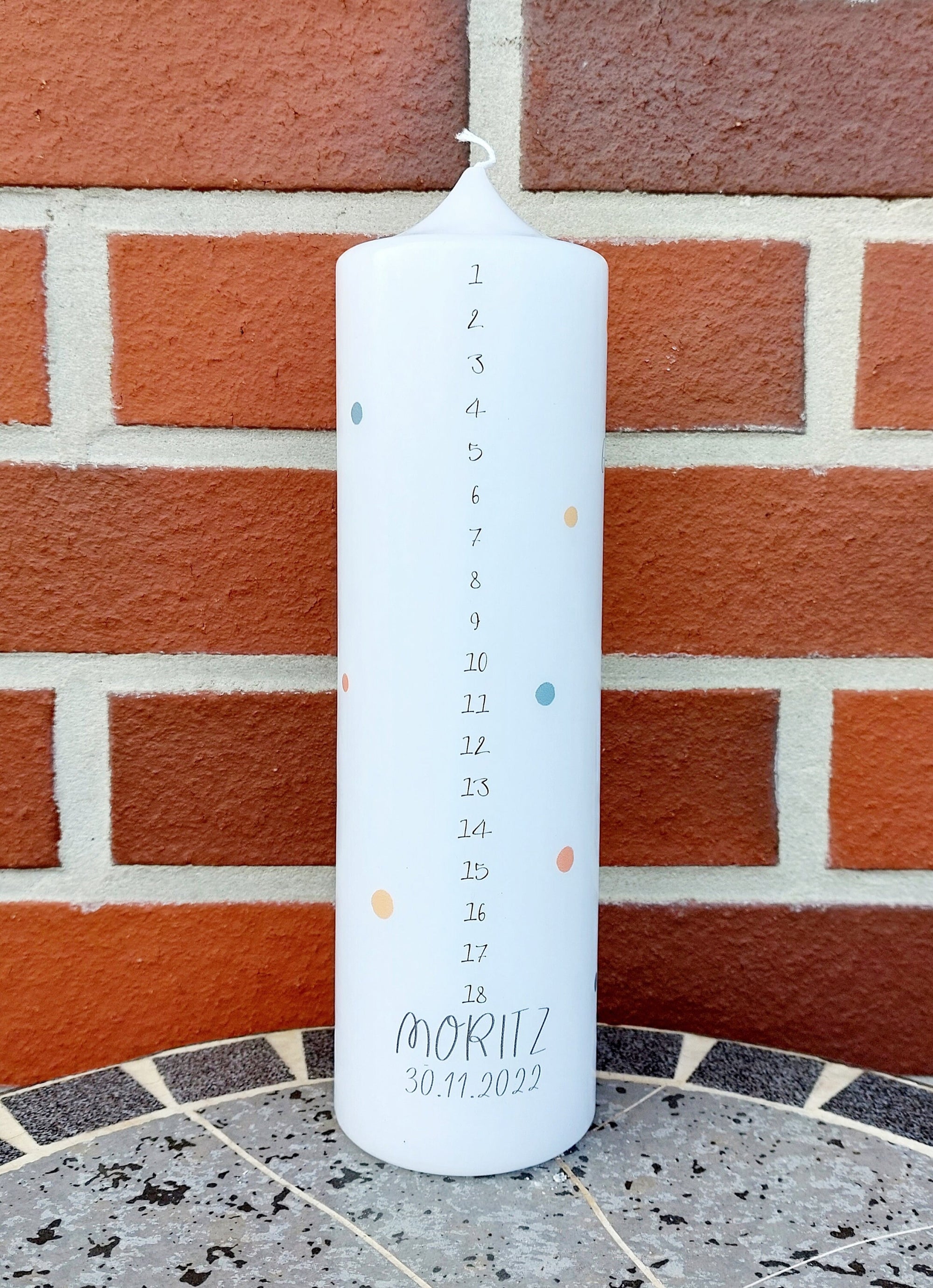 Geburtstagskerze/ Geburtskerze personalisiert mit Namen und Geburtsdatum "Boho Bär" / Geburt/ Taufe/ Geburtstag