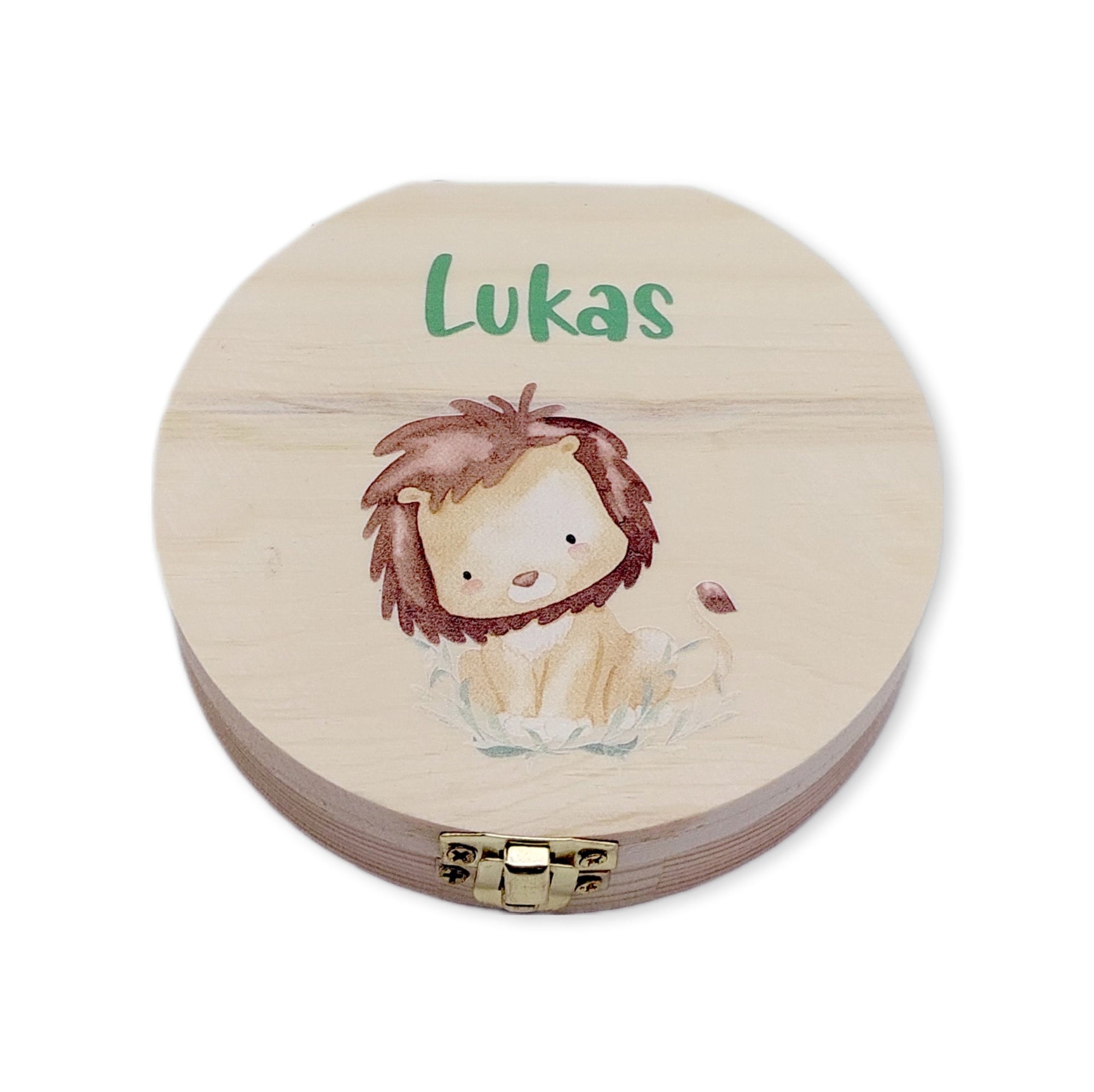 Milchzahndose personalisiert/ Milchzahnbox aus Holz "Löwe"