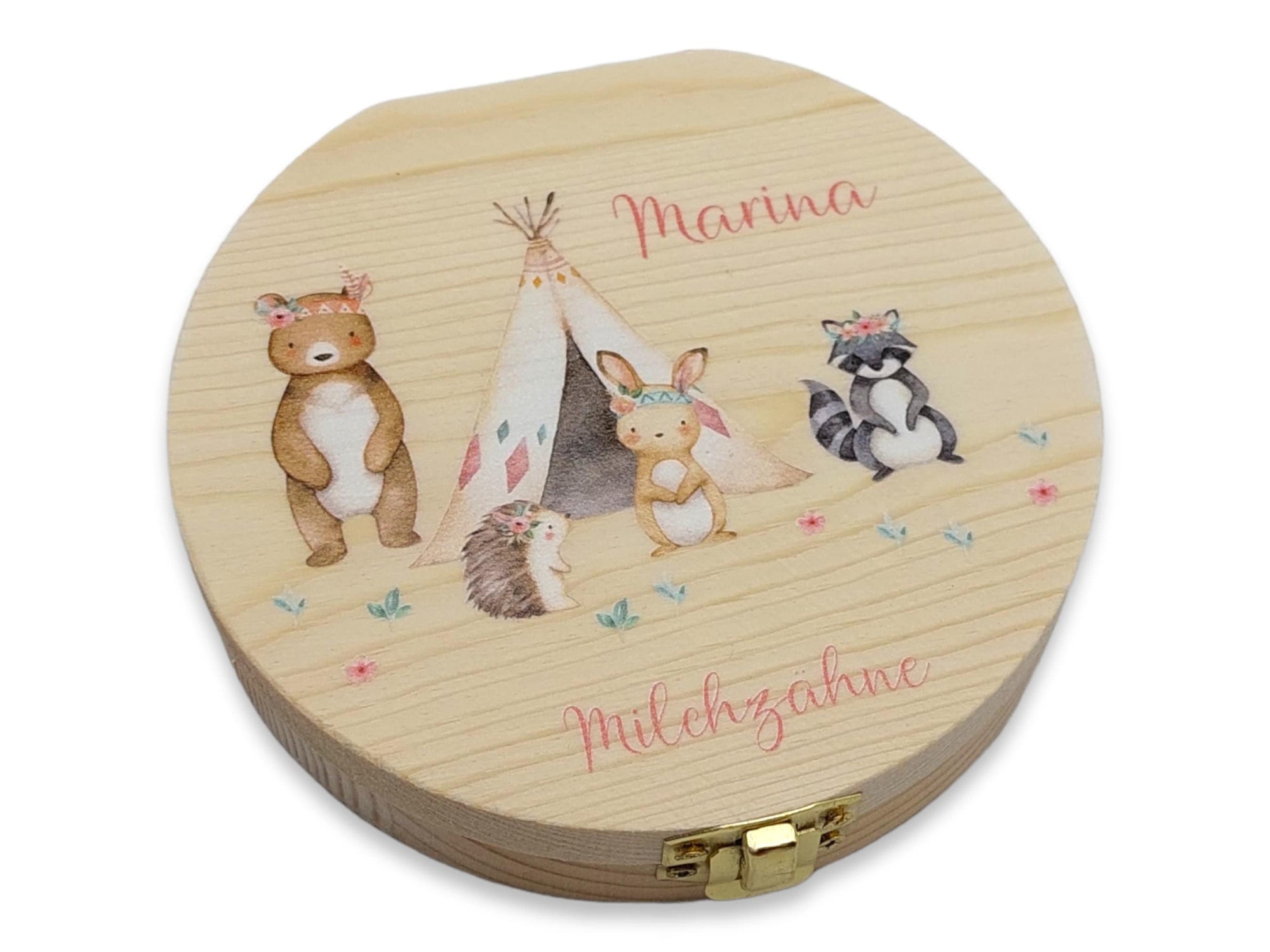 Milchzahndose personalisiert "Boho Waldtiere" / Milchzahnbox aus Holz