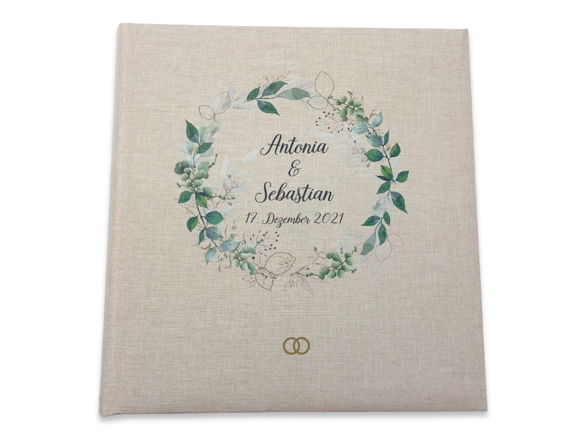 Fotoalbum personalisiert Hochzeit "Greenery" Leinen, Erinnerungsalbum