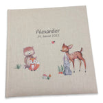 Fotoalbum personalisiert Baby, Kind "Waldtiere 3" Leinen, Erinnerungsalbum