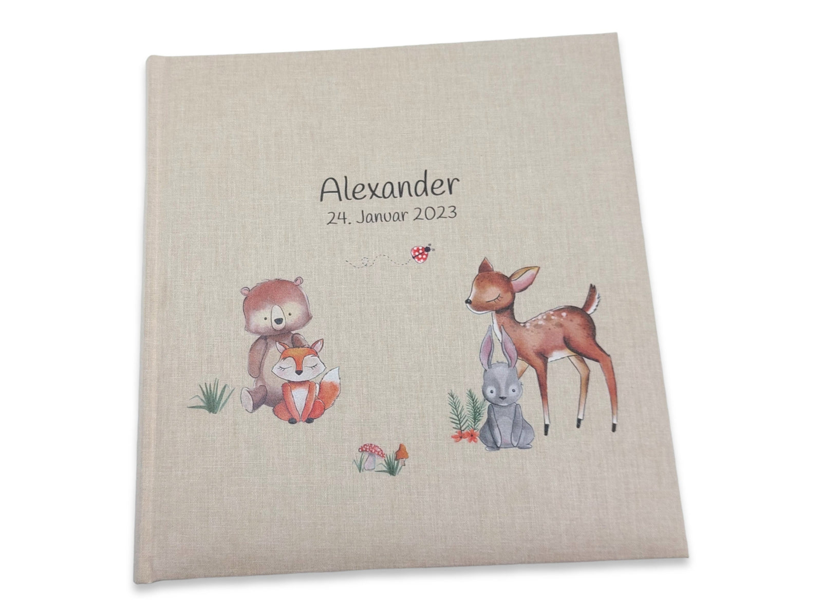 Fotoalbum personalisiert Baby, Kind "Waldtiere 3" Leinen, Erinnerungsalbum
