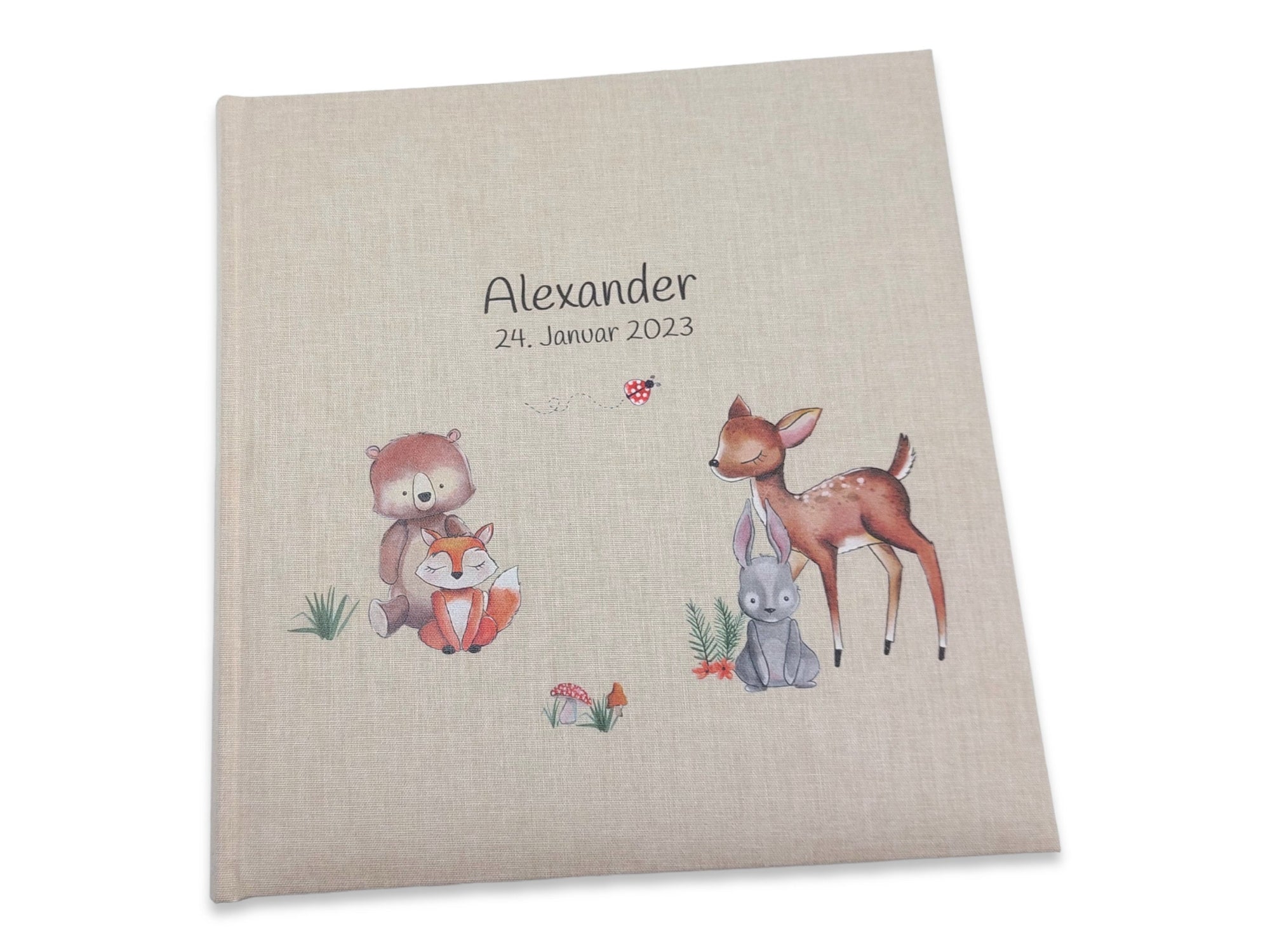 Fotoalbum personalisiert Baby, Kind "Waldtiere 3" Leinen, Erinnerungsalbum