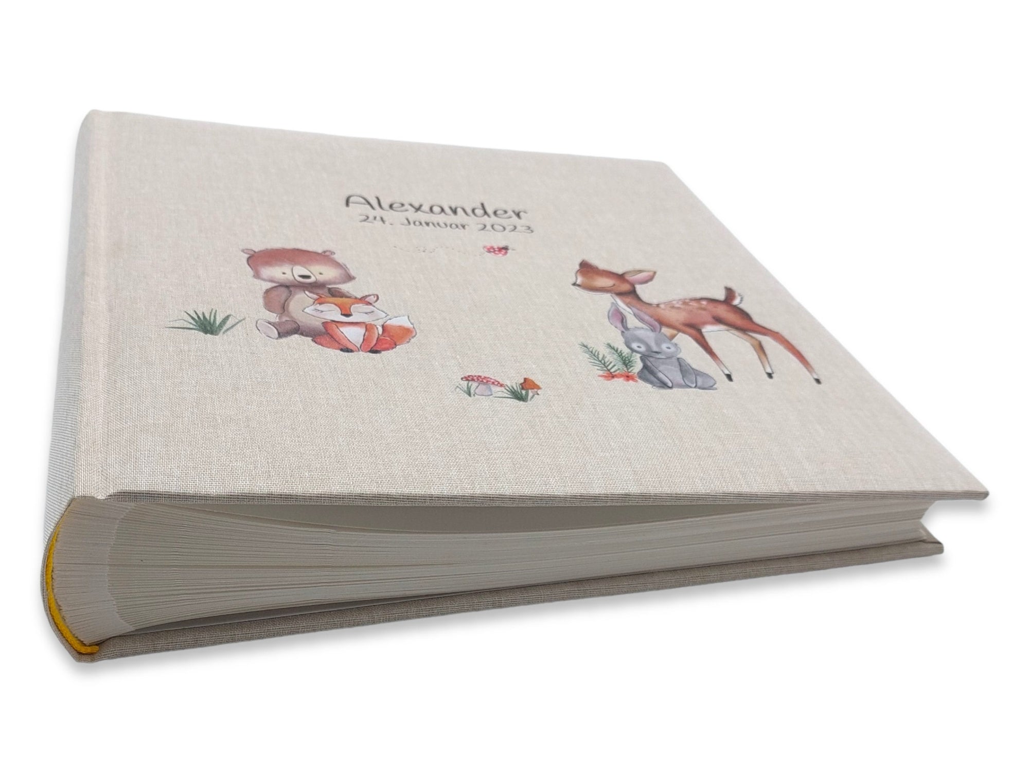 Fotoalbum personalisiert Baby, Kind "Waldtiere 3" Leinen, Erinnerungsalbum