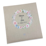Fotoalbum personalisiert Hochzeit "Blumenkranz rosa" Leinen, Erinnerungsalbum