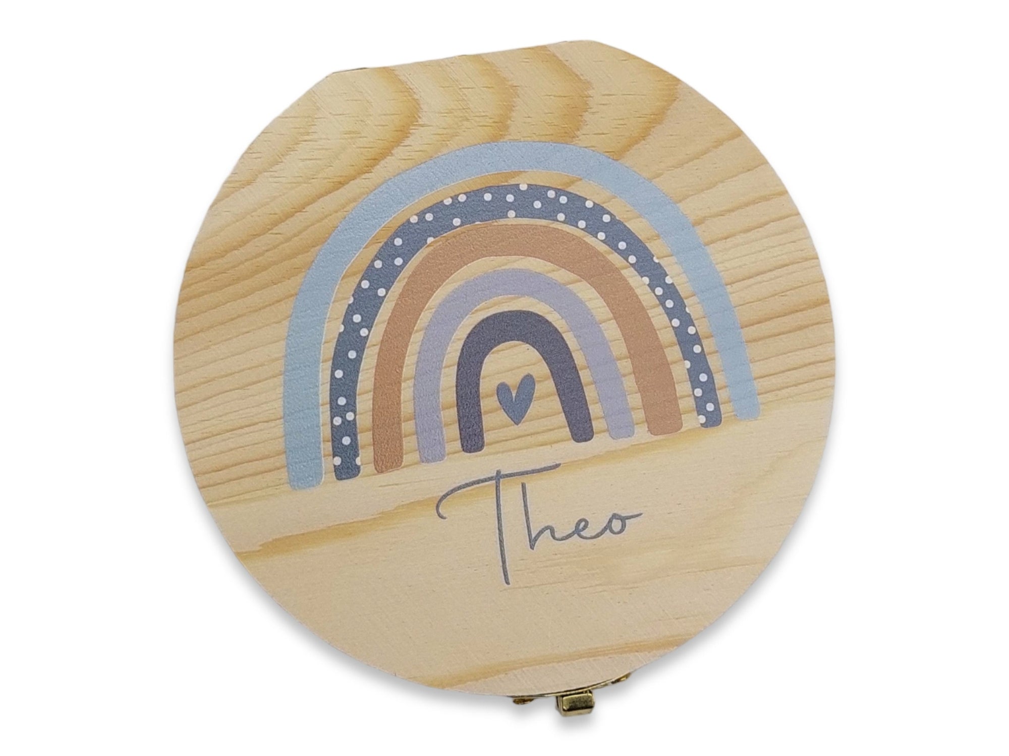 Milchzahndose personalisiert "Regenbogen Punkte" / Milchzahnbox aus Holz