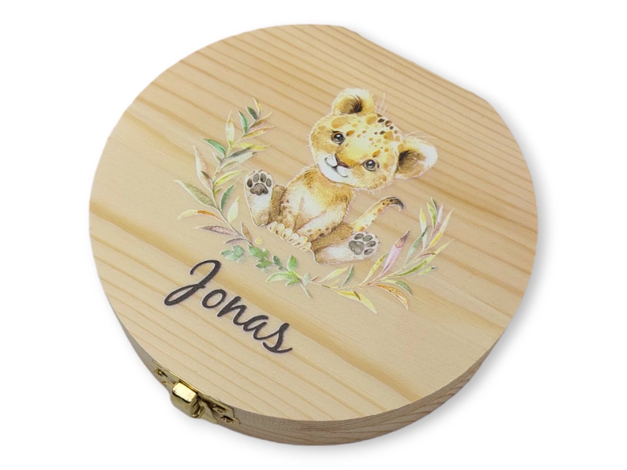 Milchzahndose personalisiert "Löwe2" / Milchzahnbox aus Holz