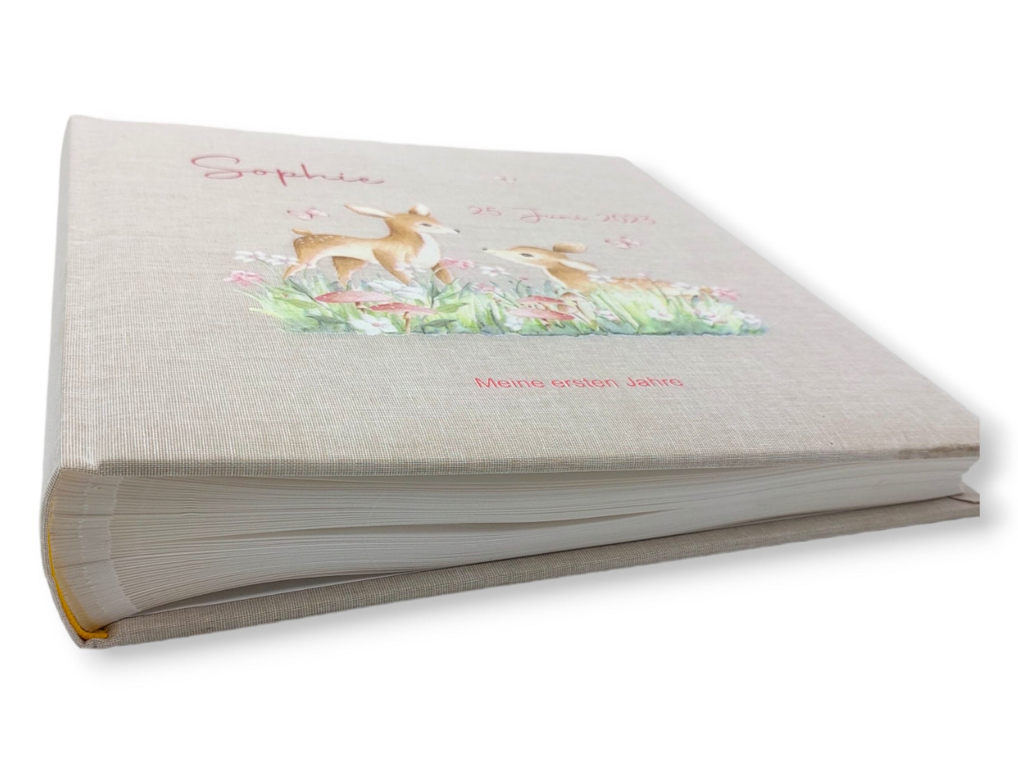 Fotoalbum personalisiert Baby, Kind "Rehe2" Leinen, Erinnerungsalbum