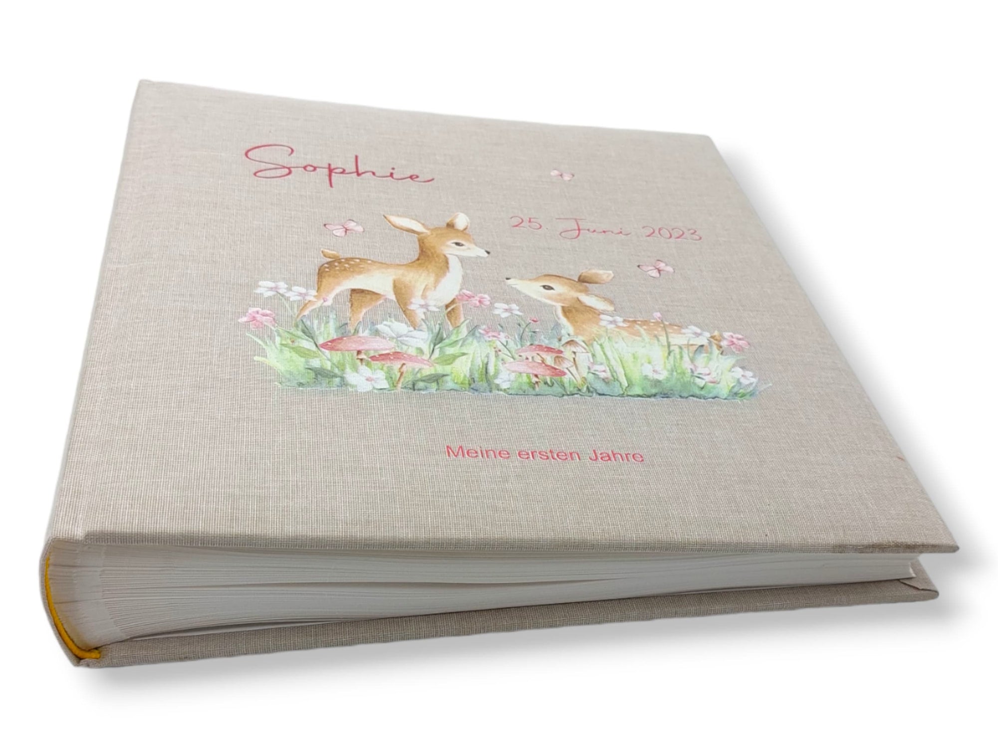 Fotoalbum personalisiert Baby, Kind "Rehe2" Leinen, Erinnerungsalbum