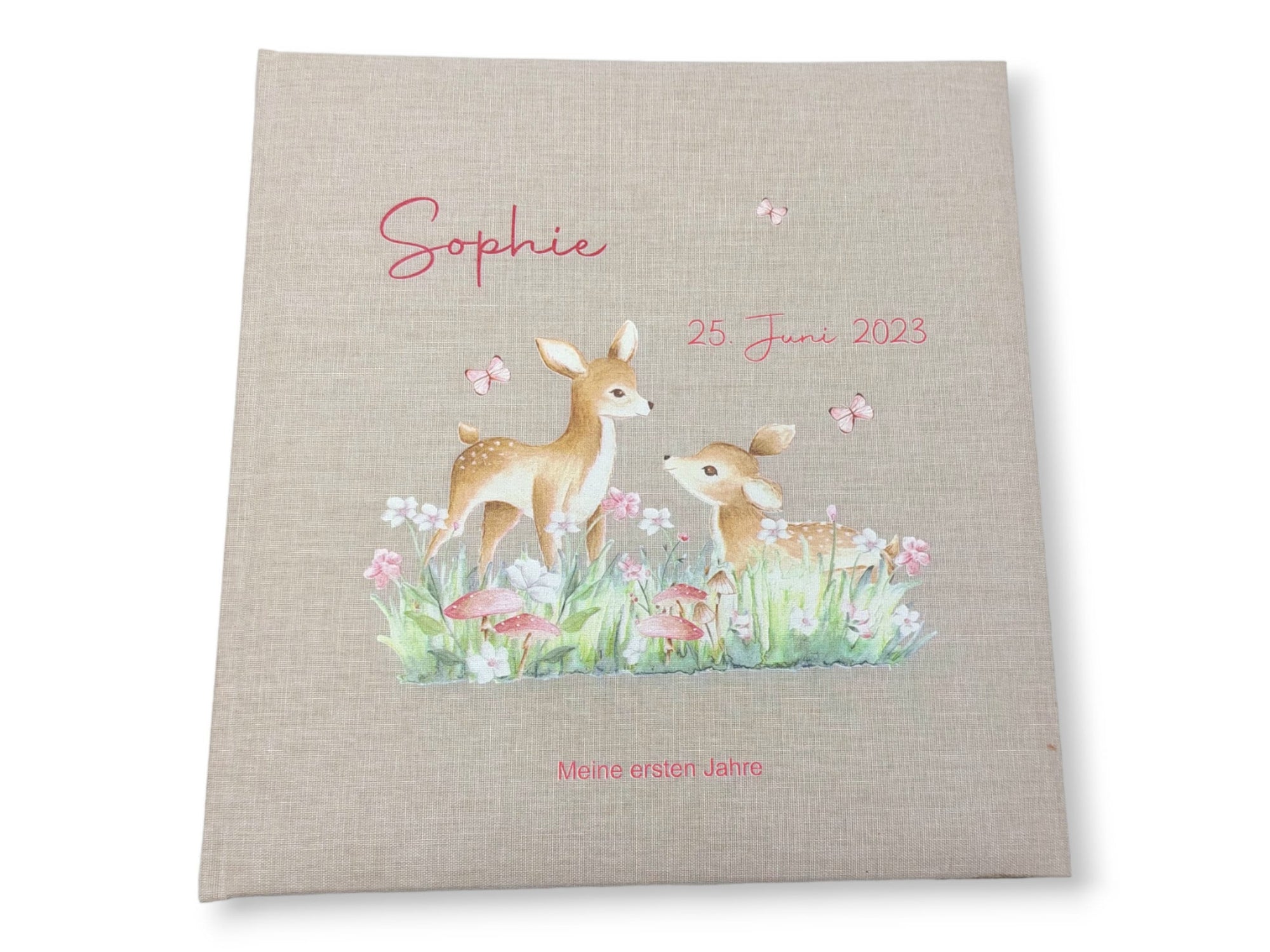 Fotoalbum personalisiert Baby, Kind "Rehe2" Leinen, Erinnerungsalbum