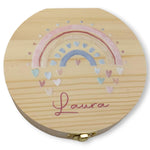 Milchzahndose personalisiert "Regenbogen Herzen" / Milchzahnbox aus Holz