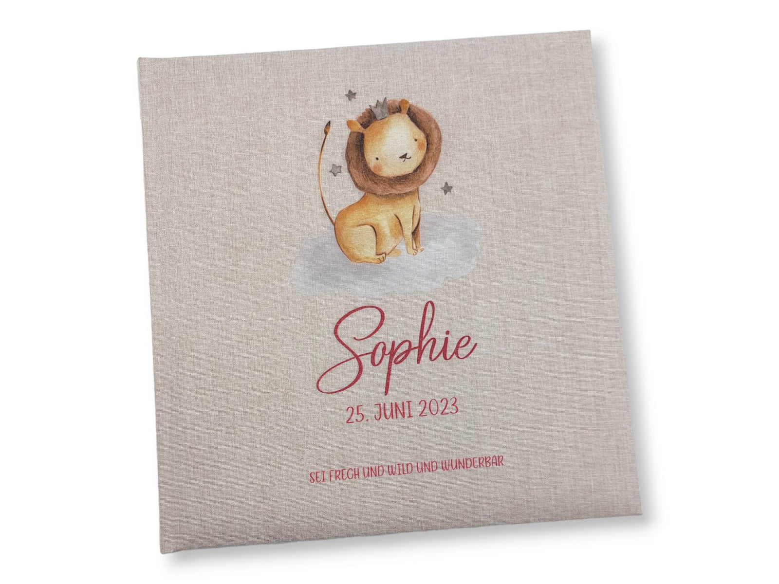 Fotoalbum personalisiert Baby, Kind "Löwe Krone" Leinen, Erinnerungsalbum