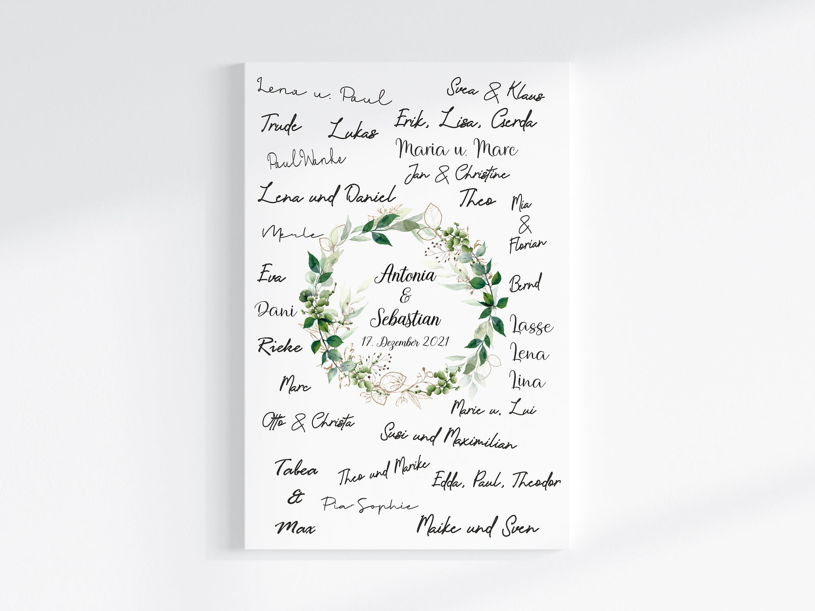 Fingerabdruck Gästebuch auf Keilrahmen personalisiert "Greenery" Leinwand