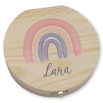 Milchzahndose personalisiert "Regenbogen peach" / Milchzahnbox aus Holz