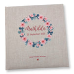Fotoalbum personalisiert Baby, Kind "Blumenkranz 7" Leinen, Erinnerungsalbum