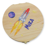 Milchzahndose personalisiert "Rakete Weltall" / Milchzahnbox aus Holz