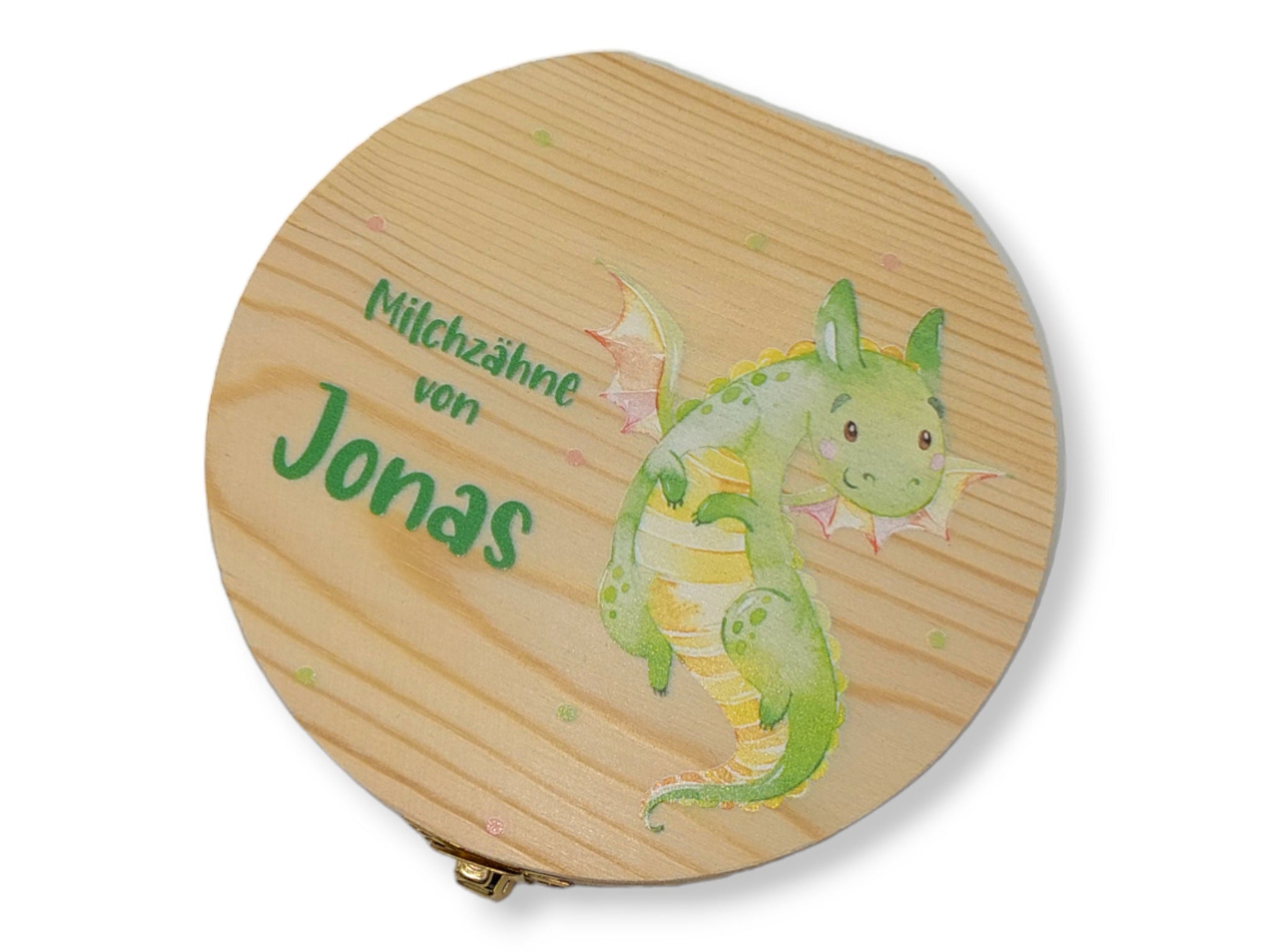 Milchzahndose personalisiert "Drache grün" / Milchzahnbox aus Holz