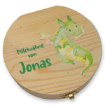 Milchzahndose personalisiert "Drache grün" / Milchzahnbox aus Holz