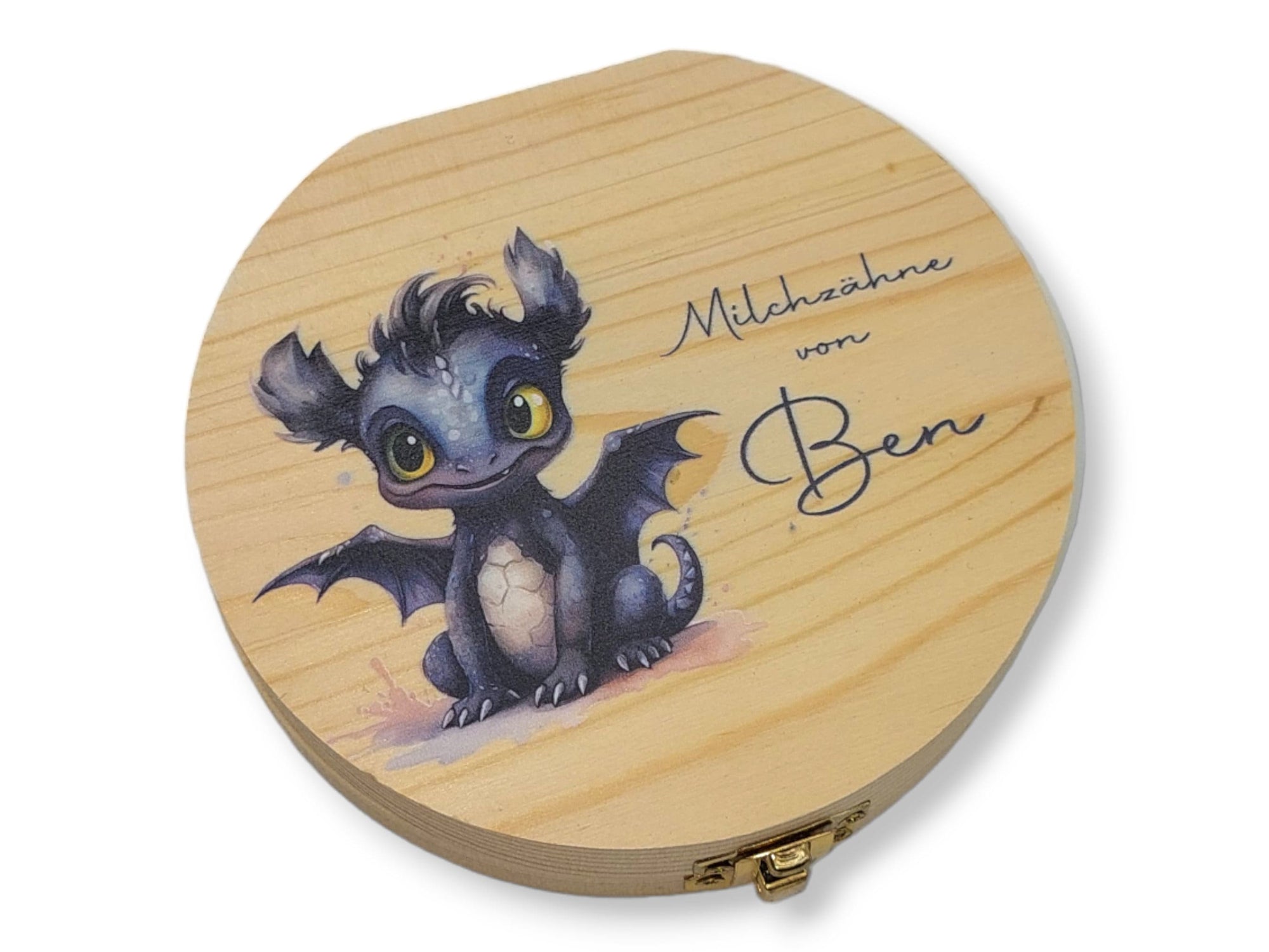Milchzahndose personalisiert "Drache schwarz" / Milchzahnbox aus Holz