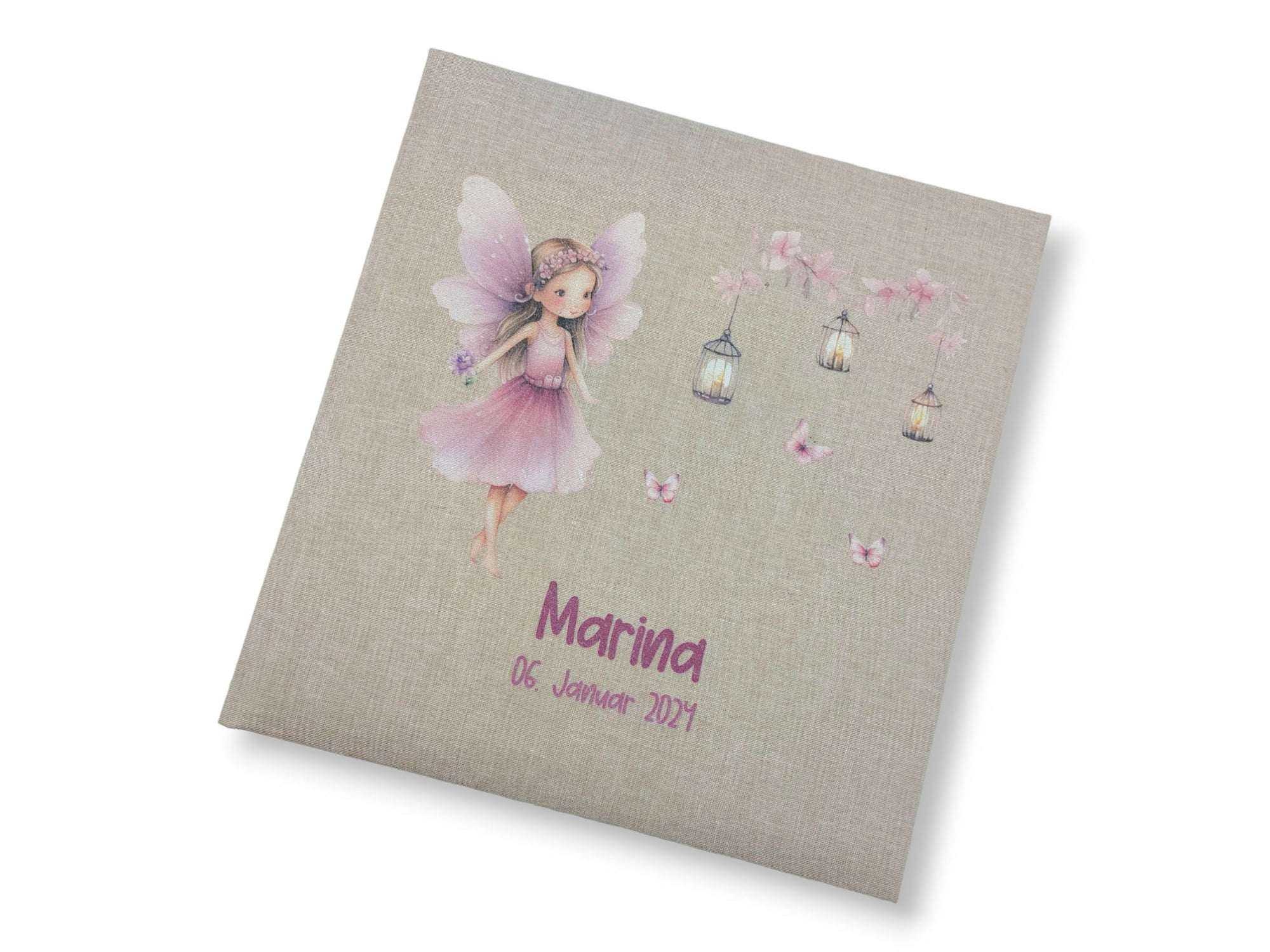 Fotoalbum personalisiert Baby, "Fee Schmetterlinge" Leinen, Erinnerungsalbum