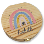 Milchzahndose personalisiert "Regenbogen pfirsich" / Milchzahnbox aus Holz