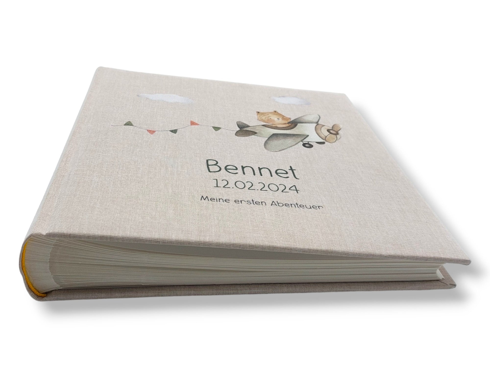 Fotoalbum personalisiert Baby, Kind "Flugzeug" Leinen, Erinnerungsalbum