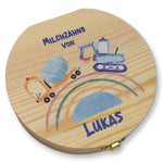 Milchzahndose personalisiert "FahrzeugeRegenbogen" / Milchzahnbox aus Holz