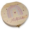 Milchzahndose personalisiert "Regenbogen pastell" / Milchzahnbox aus Holz