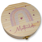 Milchzahndose personalisiert "Regenbogen pastell" / Milchzahnbox aus Holz