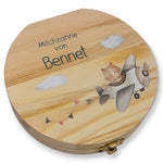 Milchzahndose personalisiert "Flugzeug" / Milchzahnbox aus Holz