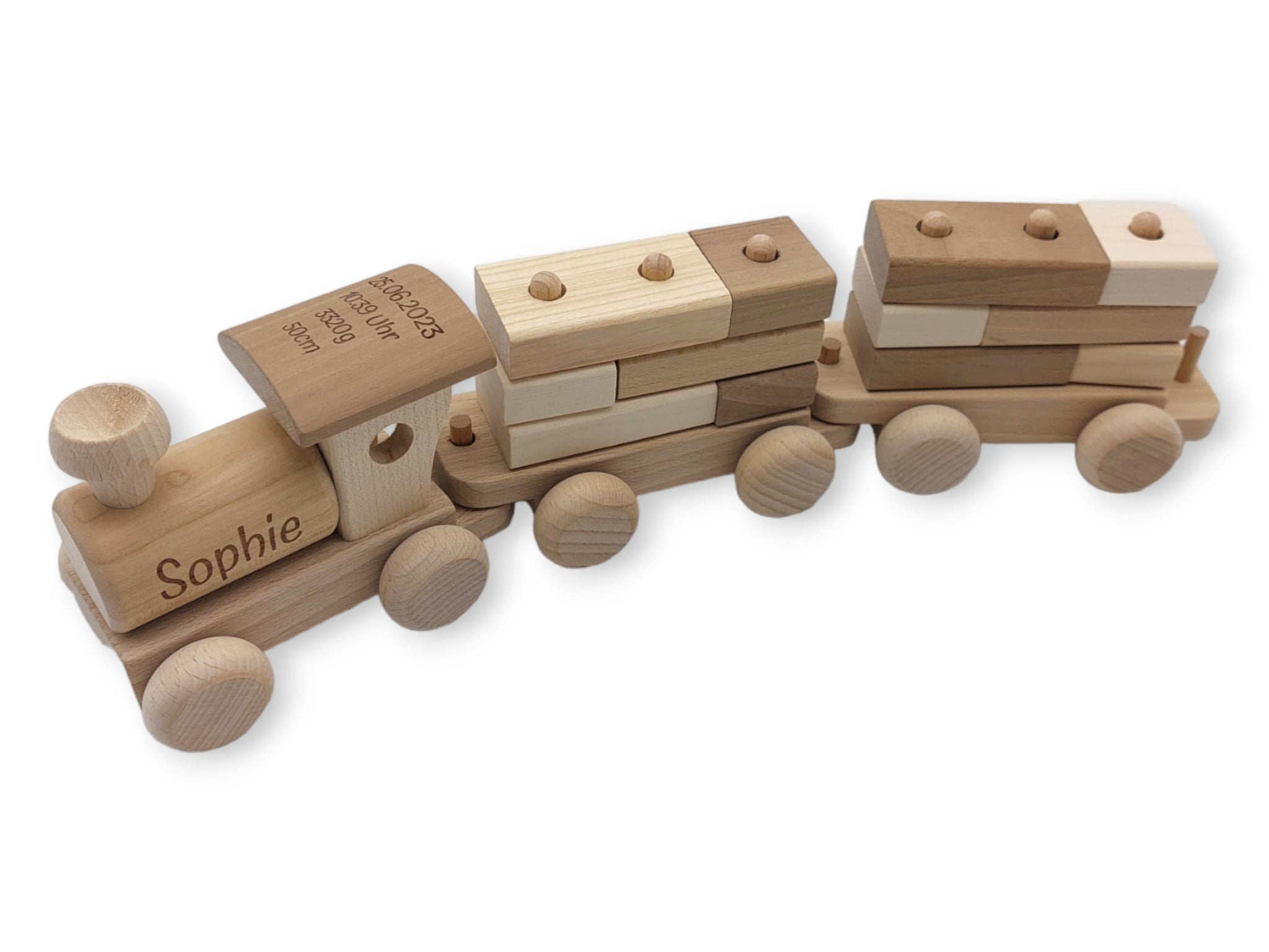 Holzeisenbahn personalisiert mit Namen und Geburtsdaten, Eisenbahn, Zug, personalisierter Holzzug, Holzzug mit Namen und Geburtsdaten,