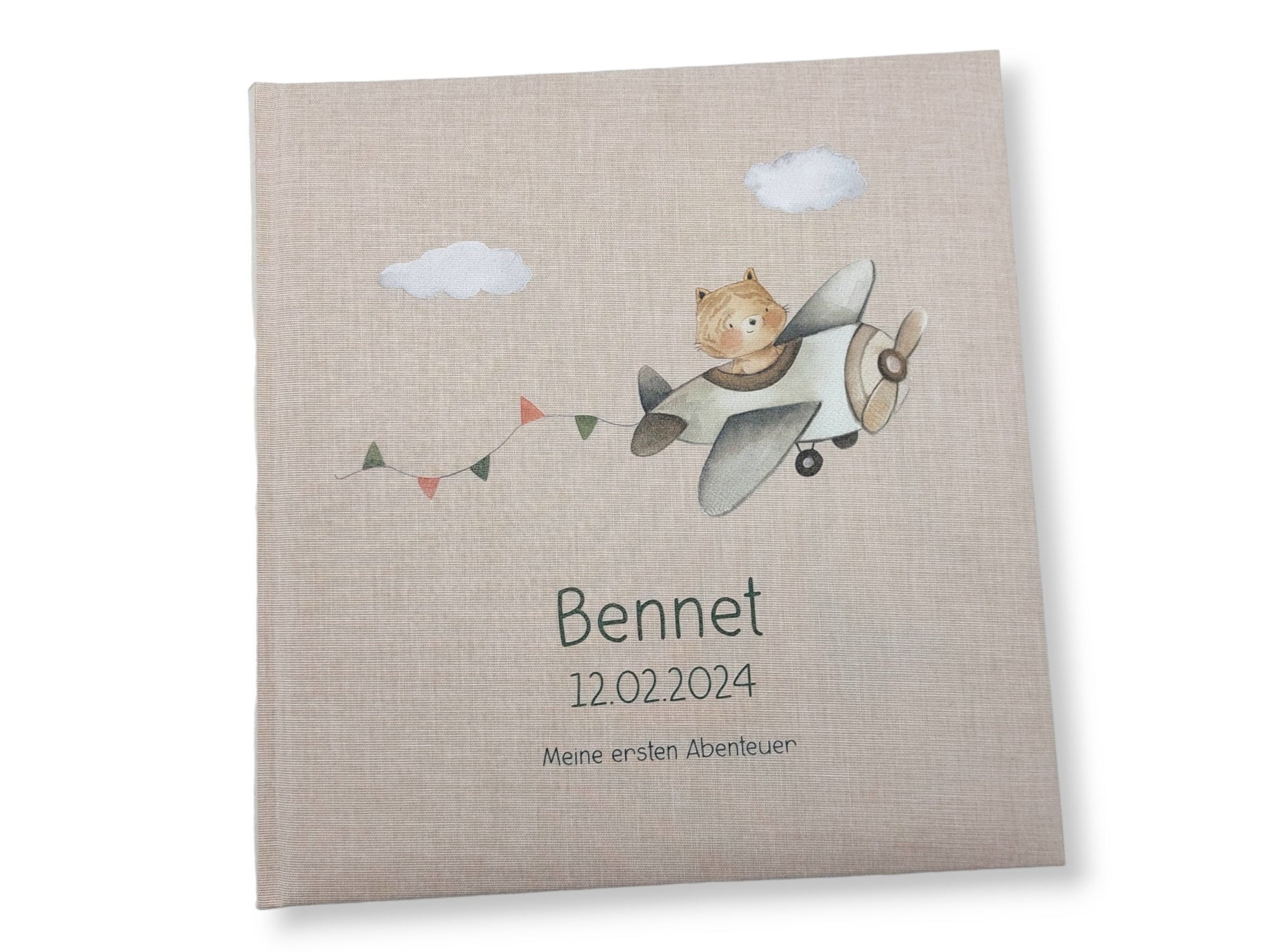 Fotoalbum personalisiert Baby, Kind "Flugzeug" Leinen, Erinnerungsalbum