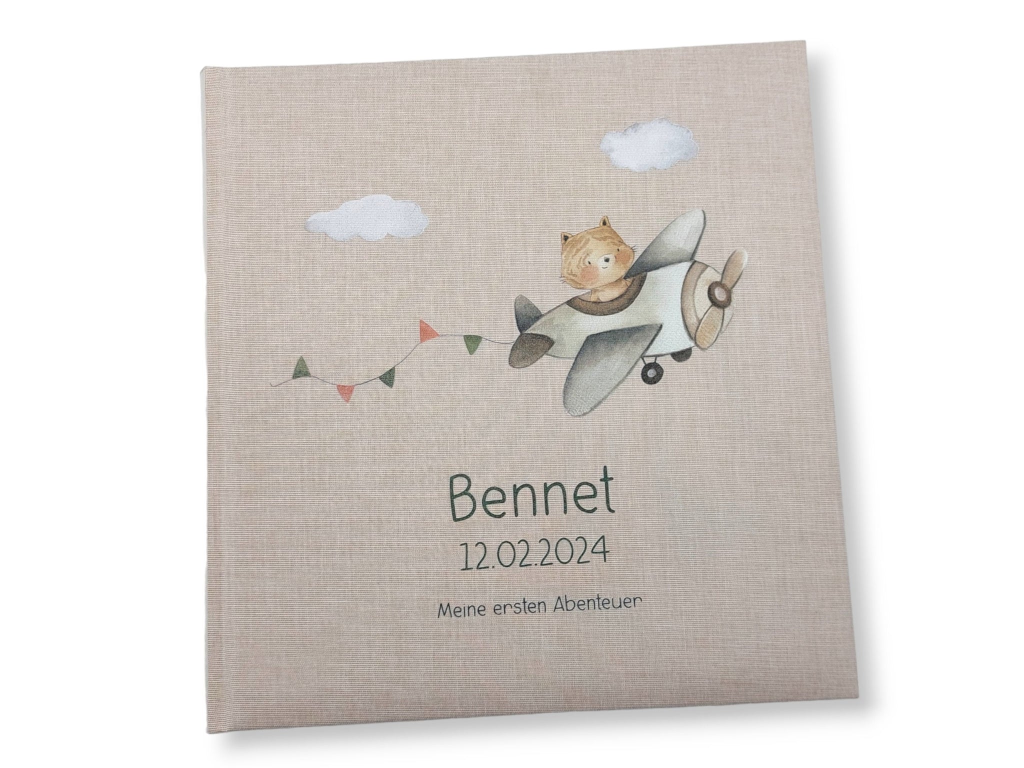 Fotoalbum personalisiert Baby, Kind "Flugzeug" Leinen, Erinnerungsalbum
