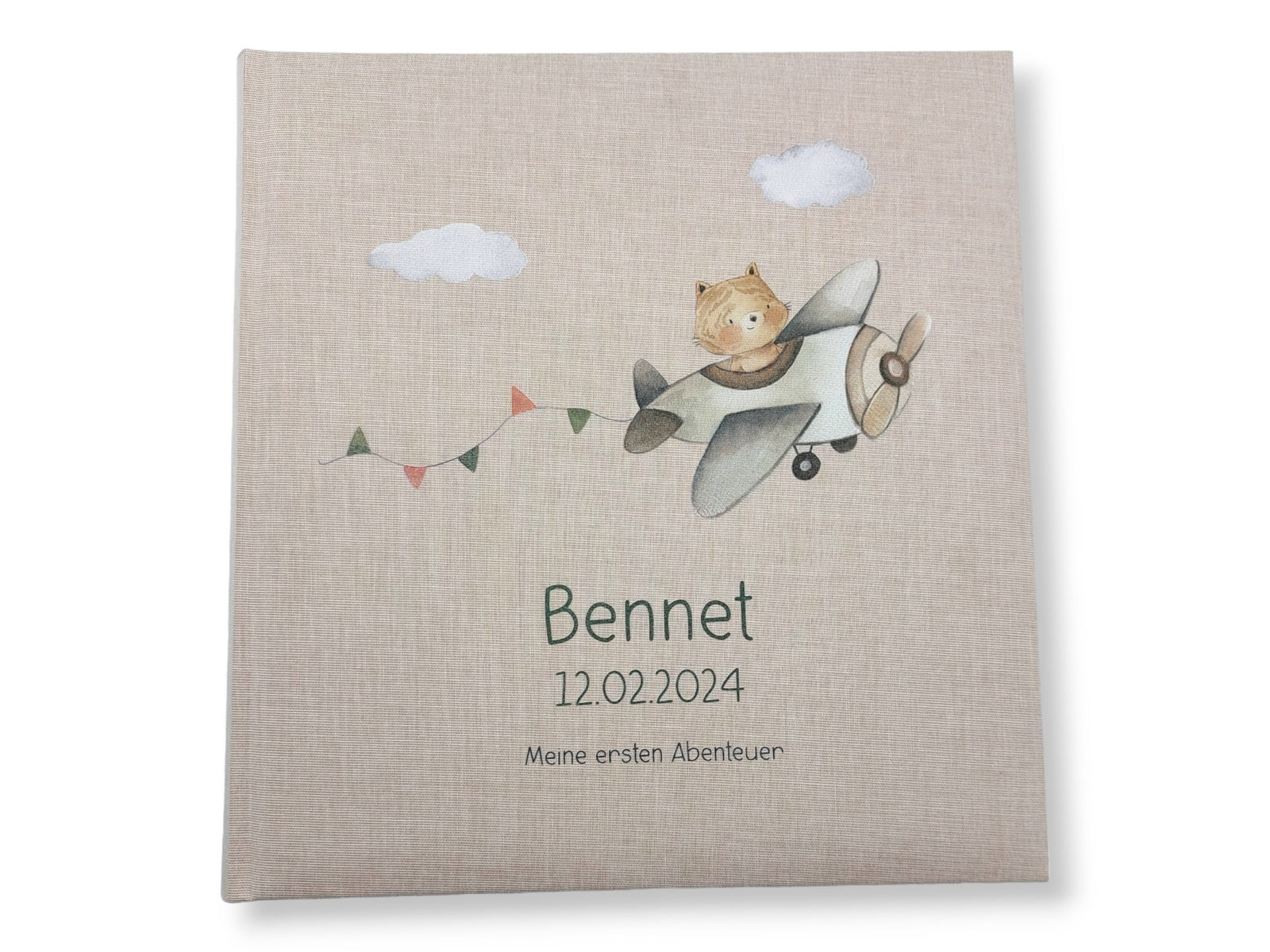 Fotoalbum personalisiert Baby, Kind "Flugzeug" Leinen, Erinnerungsalbum