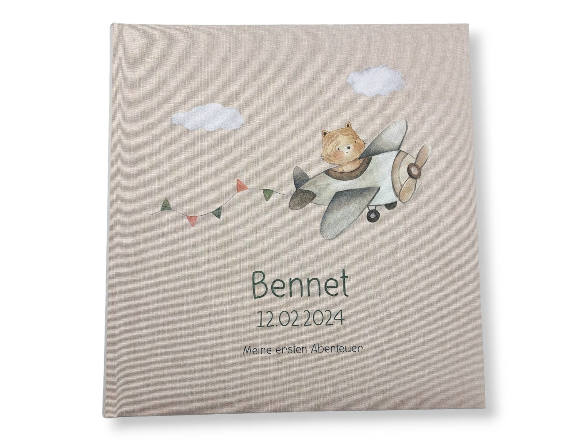 Fotoalbum personalisiert Baby, Kind "Flugzeug" Leinen, Erinnerungsalbum