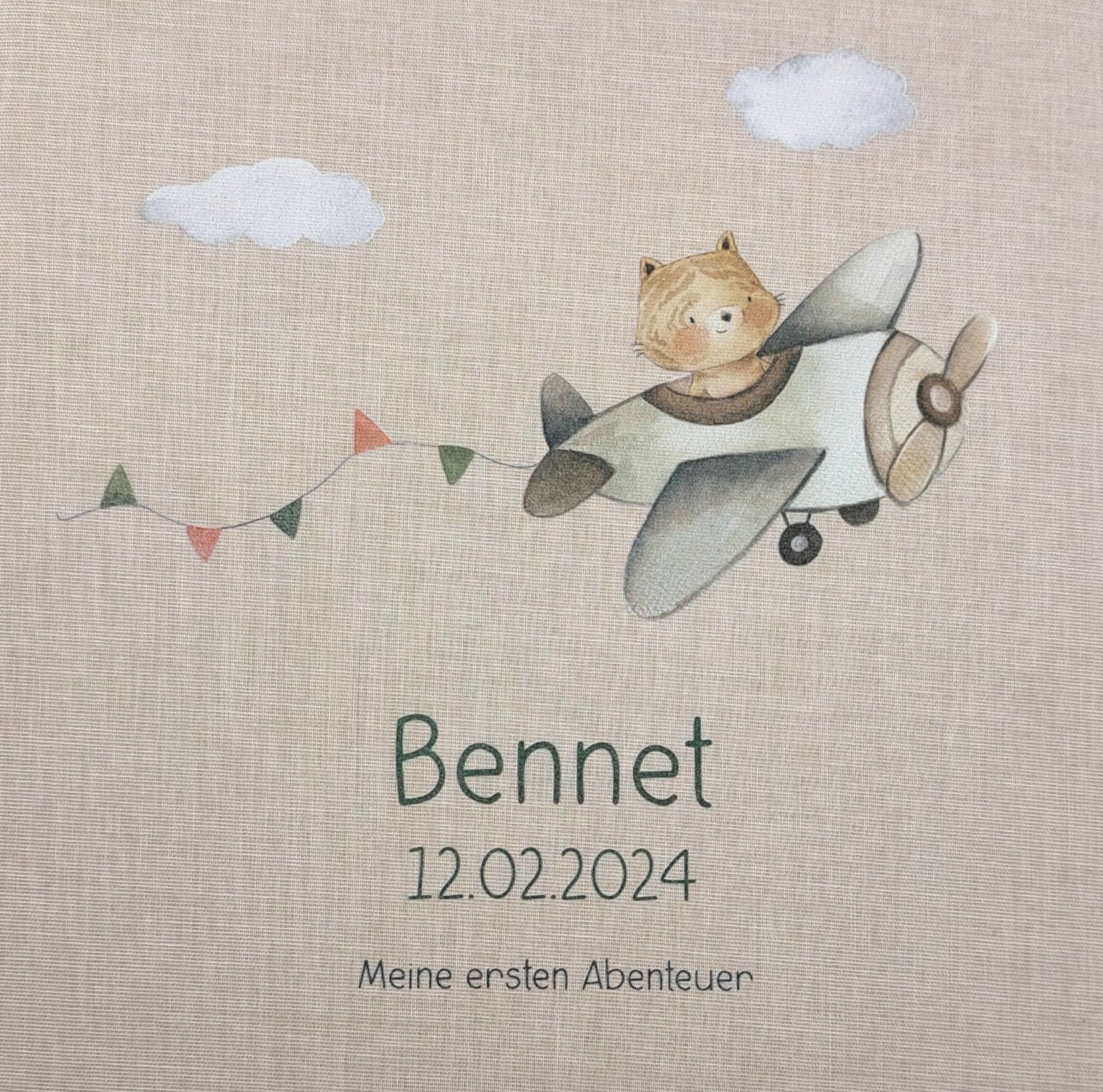 Fotoalbum personalisiert Baby, Kind "Flugzeug" Leinen, Erinnerungsalbum