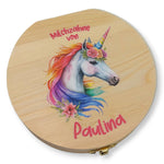 Milchzahndose personalisiert "Einhorn bunt" / Milchzahnbox aus Holz