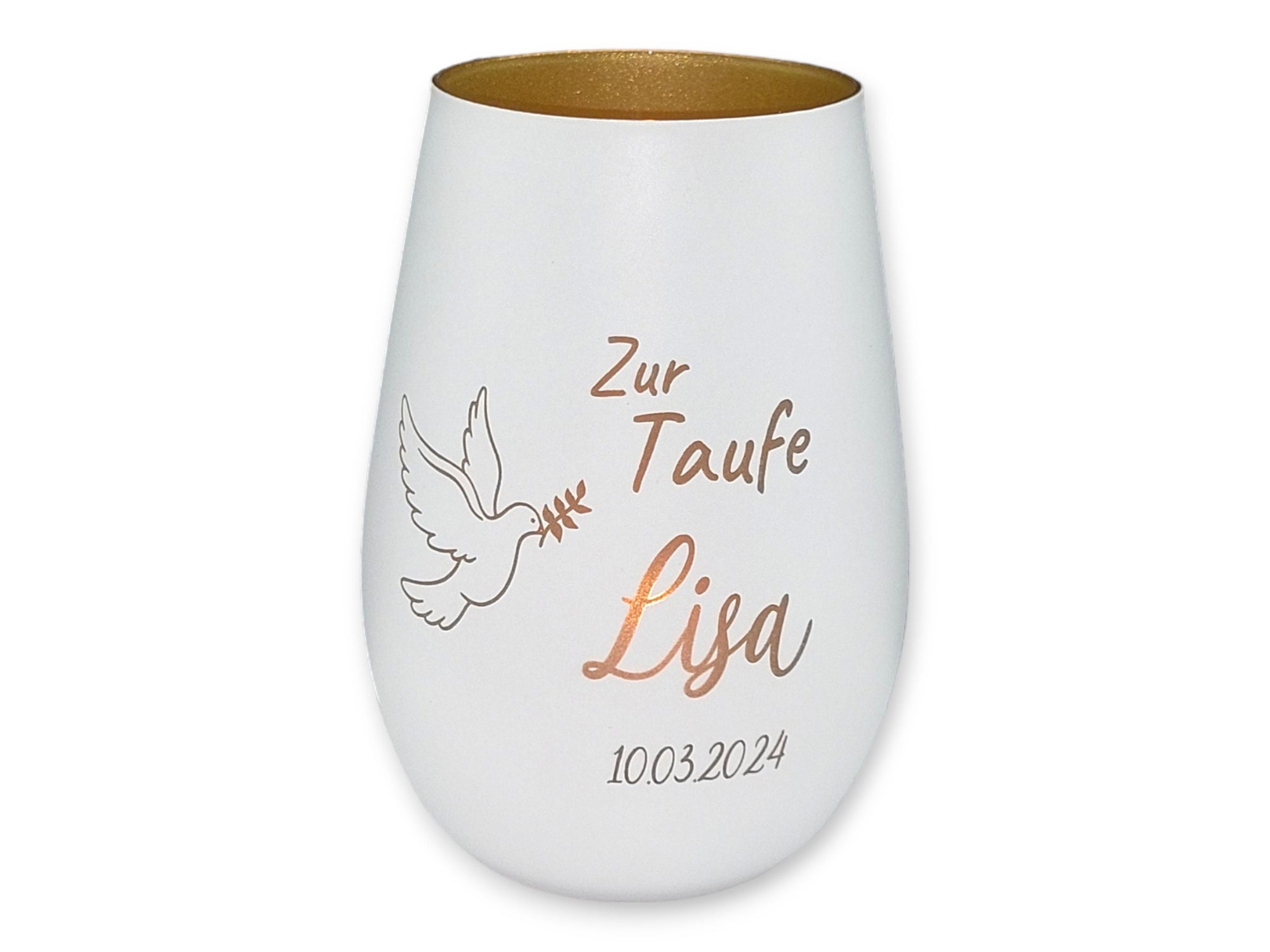 Windlicht personalisiert zur Taufe "Taube" Teelichthalter