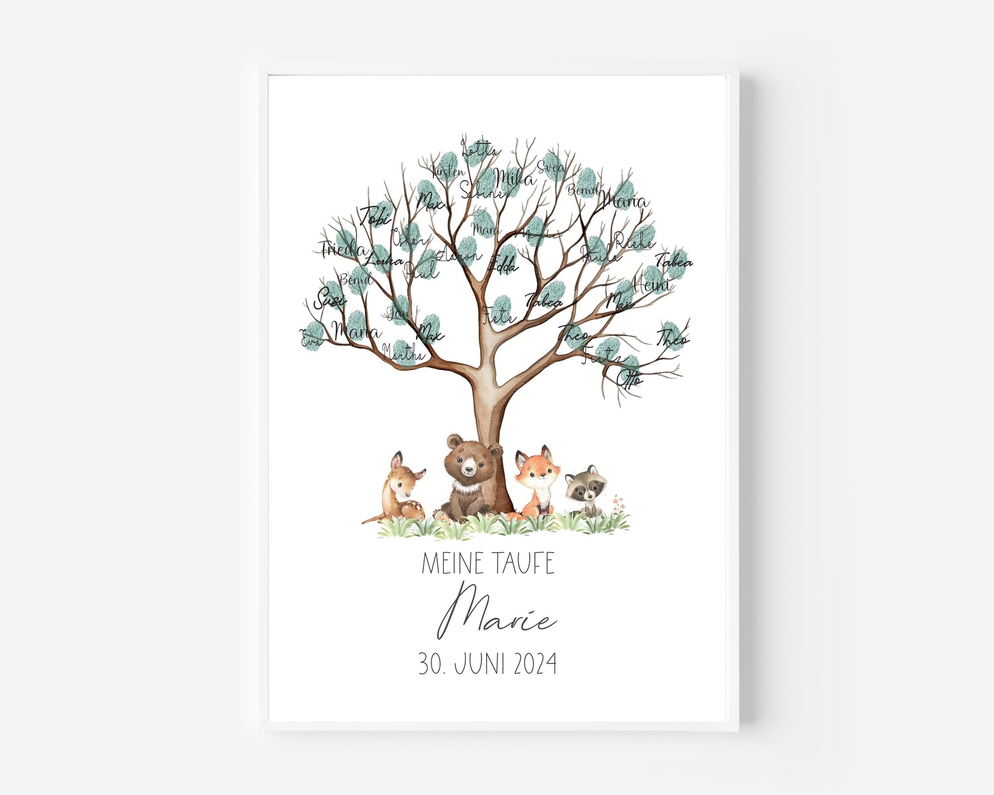 Druckdatei Fingerabdruck Gästebuch "Baum Waldtiere" Fingerprint, Gästebuch Druckdatei, Gästebuch Kommunion digital, Geschenkidee Taufe
