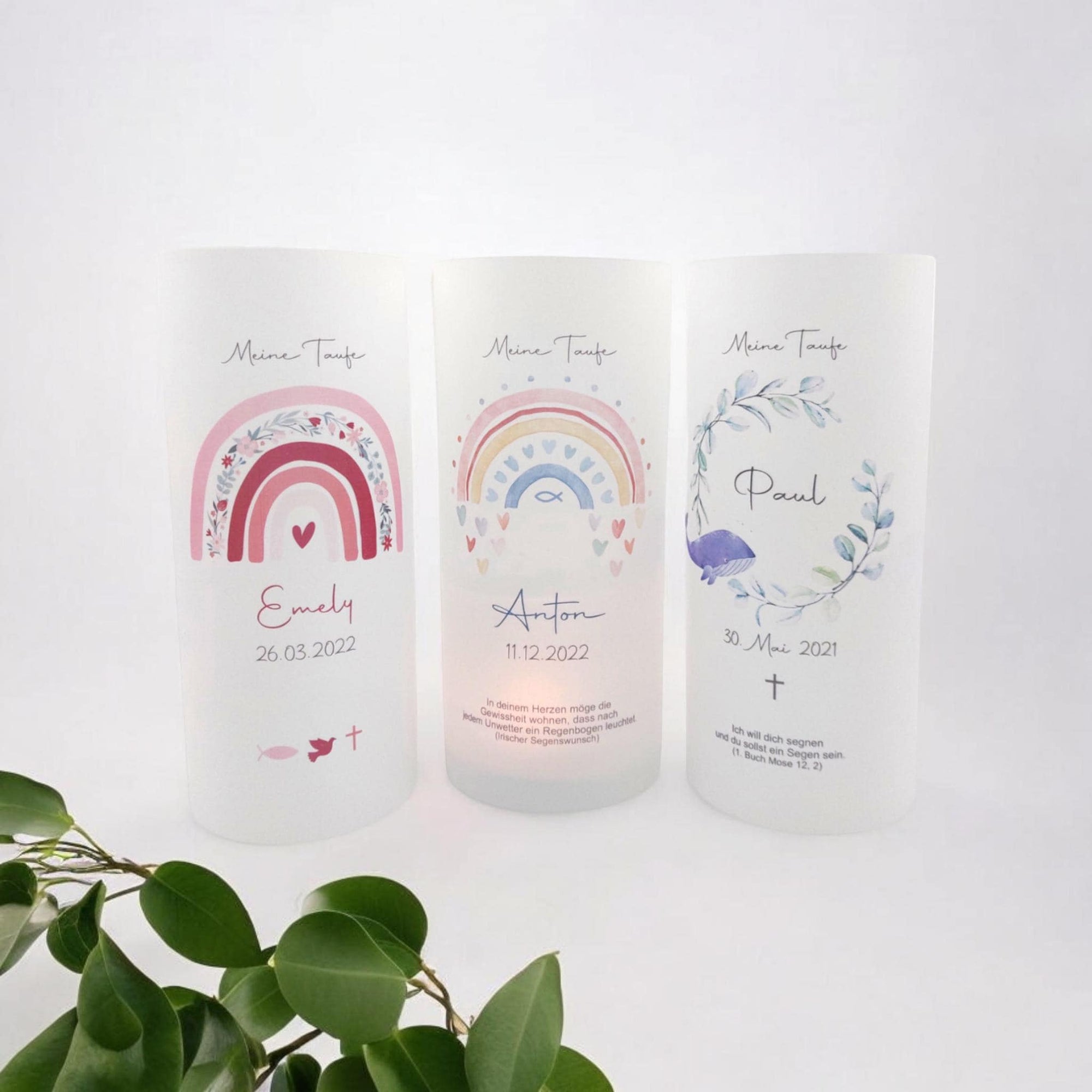 Set 2x Lichthülle, zur Taufe und Kommunion, Hochzeit (nur in Verbindung mit einer Kerzen Bestellung), personalisierte Tischdekoration