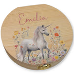 Milchzahndose personalisiert "Einhorn Blumen" / Milchzahnbox aus Holz