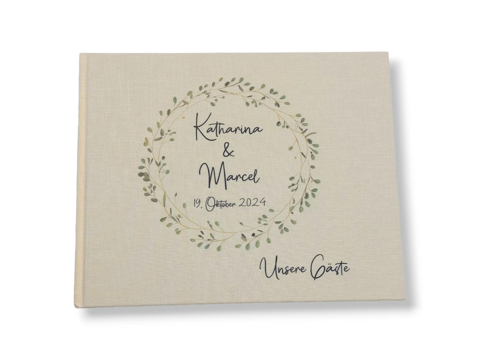 Gästebuch Hochzeit personalisiert "Blätterkranz", Hochzeitsgeschenk, Gästebuch bedruckt, Gästebuch floral, Trauzeugen