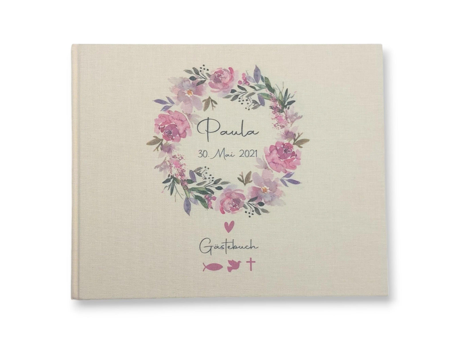 Gästebuch Taufe personalisiert "Blumenkranz 2", Taufgeschenk, Erinnerung Taufe