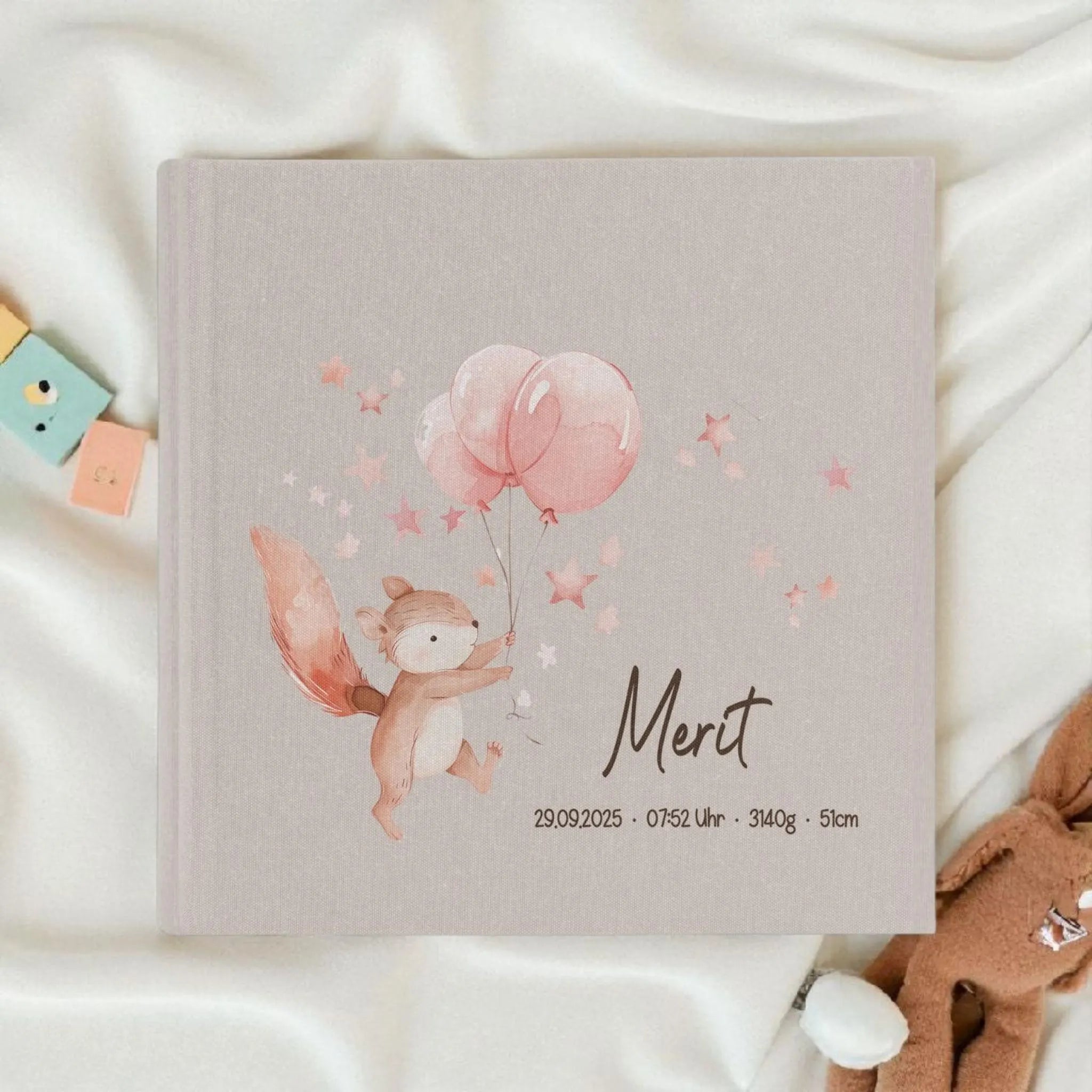 Fotoalbum personalisiert Baby, Kind "Eichhörnchen" Leinen