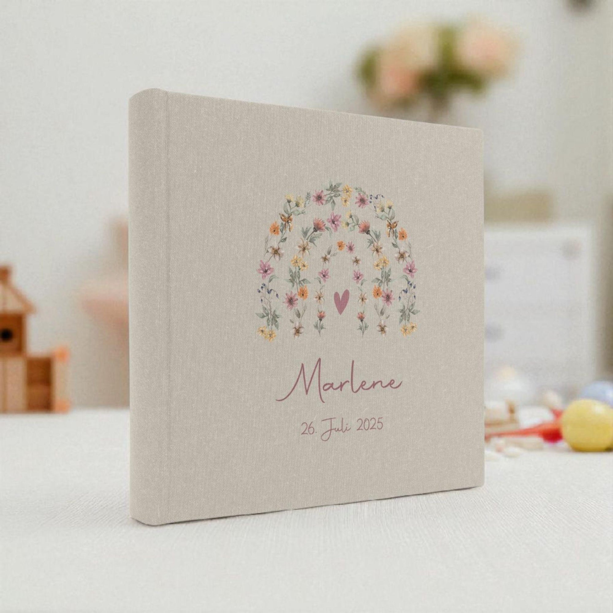 Fotoalbum personalisiert Baby, Kind "Regenbogen" Leinen