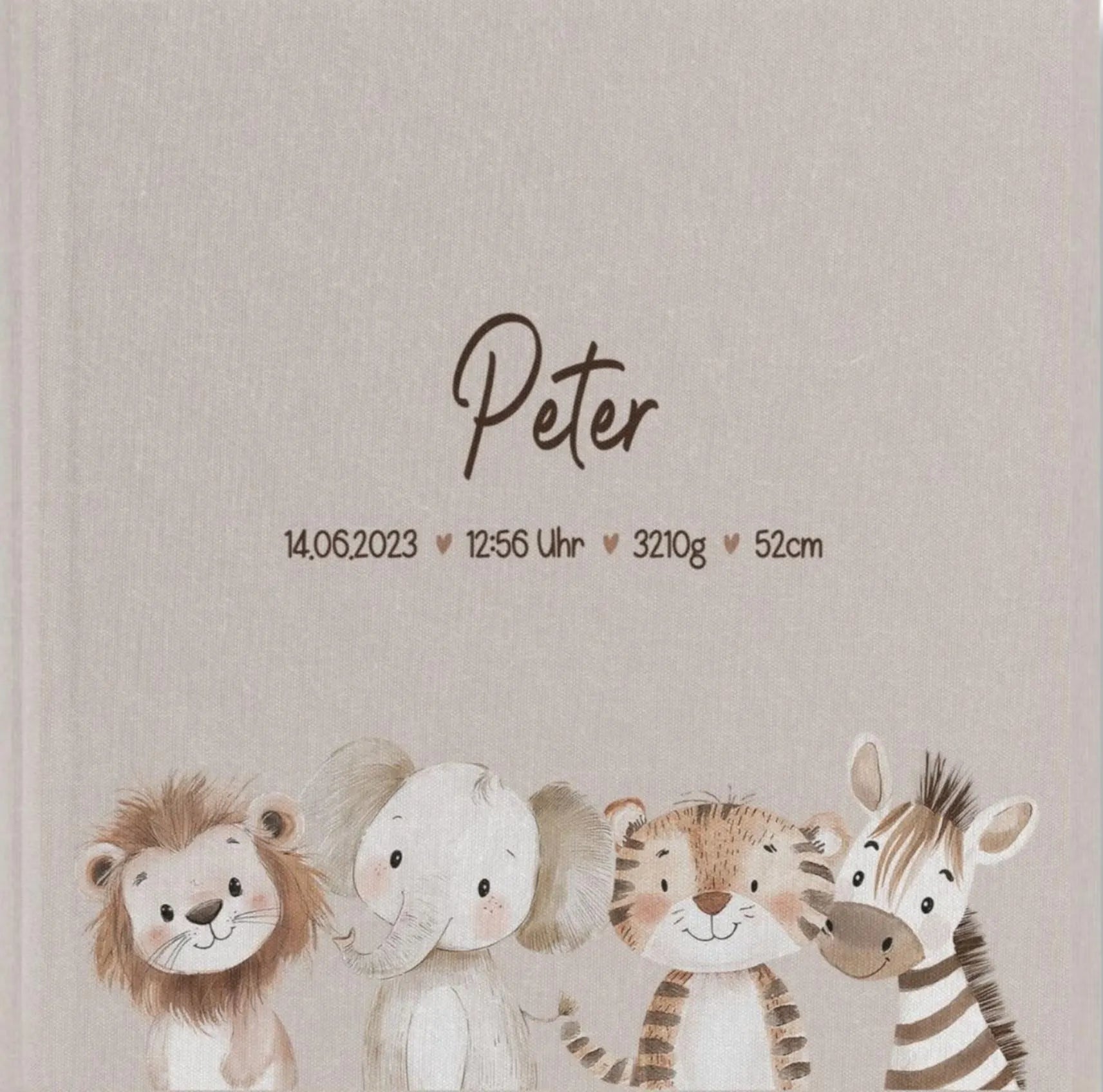 Fotoalbum personalisiert Baby, Kind "Safari Tiere" Leinen