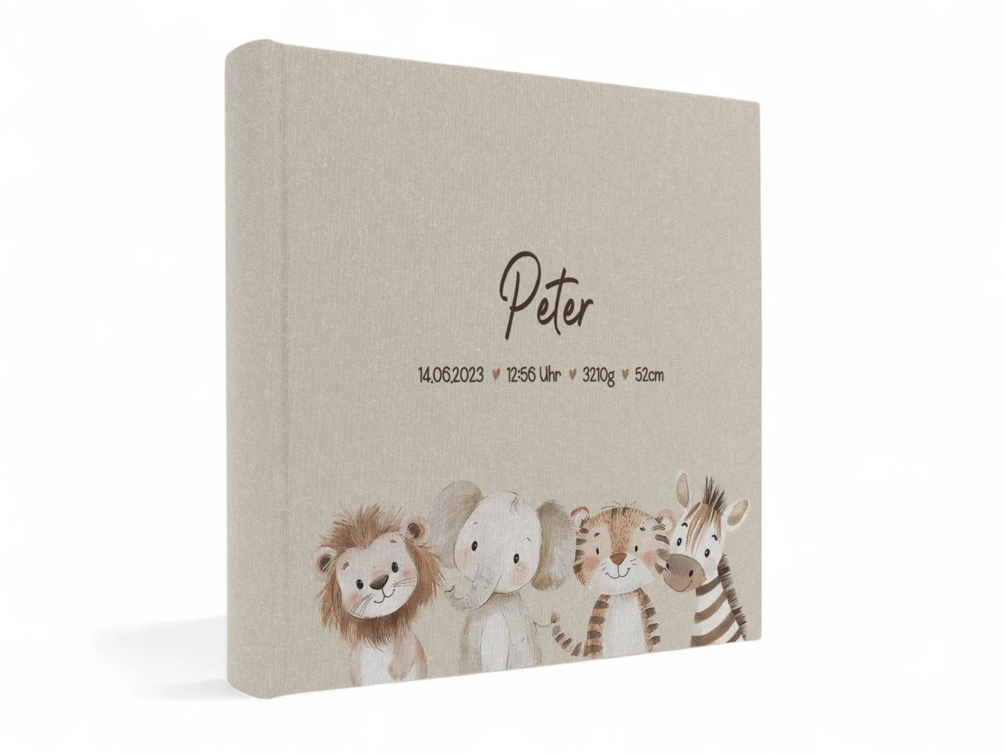 Fotoalbum personalisiert Baby, Kind "Safari Tiere" Leinen